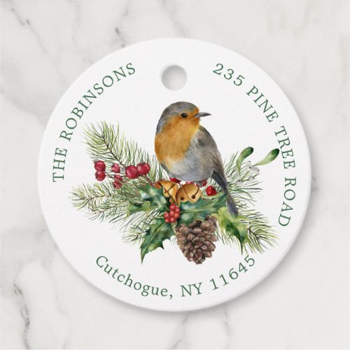 Red Robin pine Christmas Holly bells Favor Tags