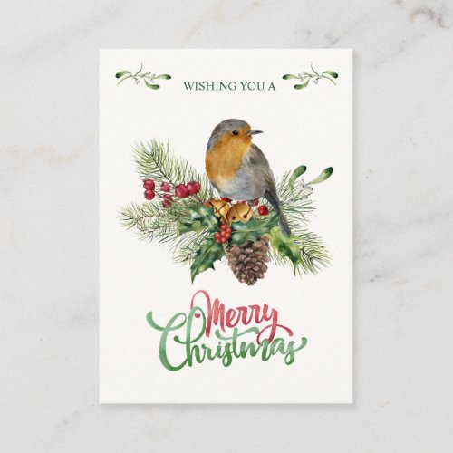 Red Robin Pine Christmas Holly  Enclosure Card