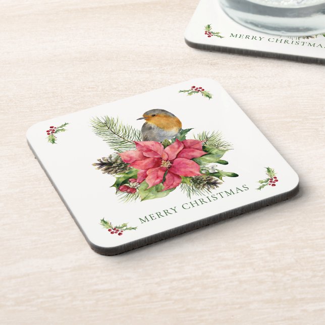 Red Robin Poinsettia Christmas  Beverage Coaster (Left Side)