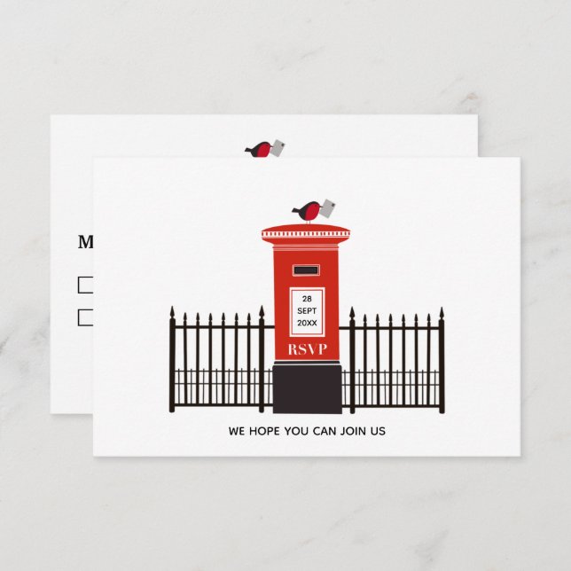 Red Robin Post Box Wedding RSVP Card (Front/Back)