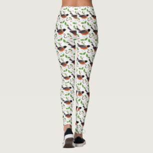 Red Robin Seasons Greetings Elegant White Bird Leggings