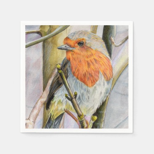 Red Robin Watercolor Painting Napkins