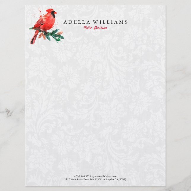 Red Robin watercolors illustration Letterhead (Front)