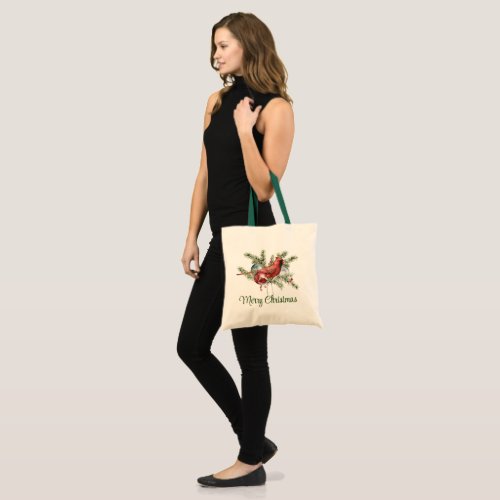 Red Robin with Christmas ornaments Tote Bag