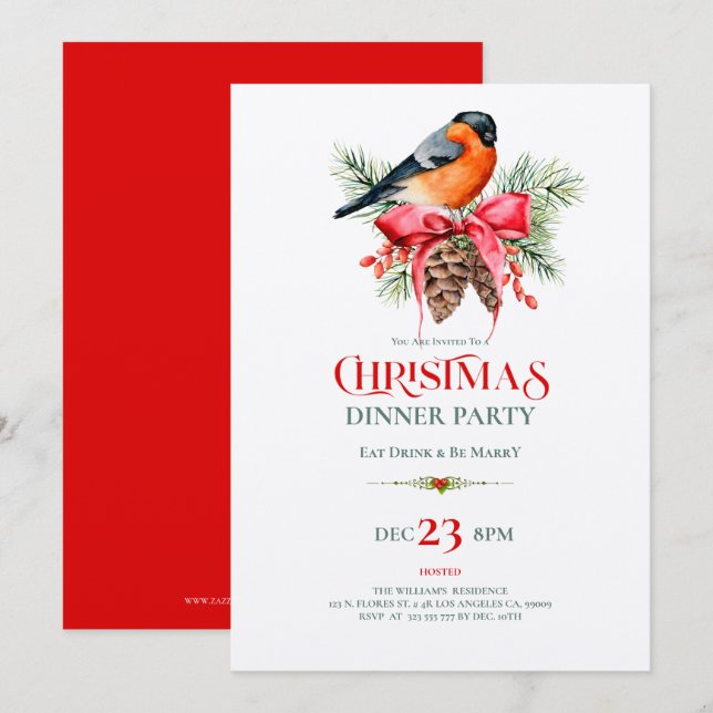 Red Robin with pinecones Christmas design Invitation (Front/Back)