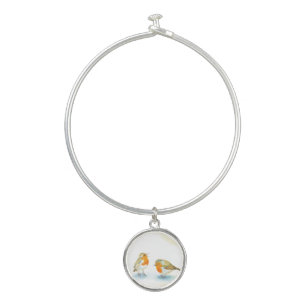 Red Robins in Winter Bangle Bracelet