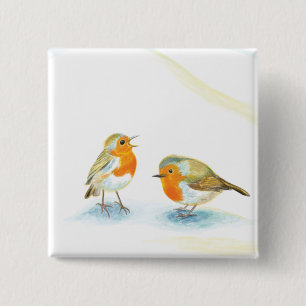 Red Robins in Winter  Button