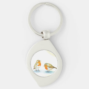 Red Robins in Winter  Keychain