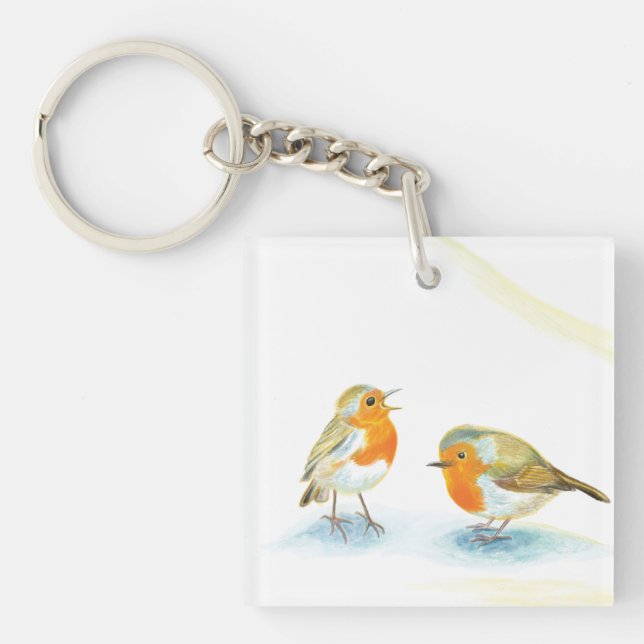 Red Robins in Winter  Keychain (Front)