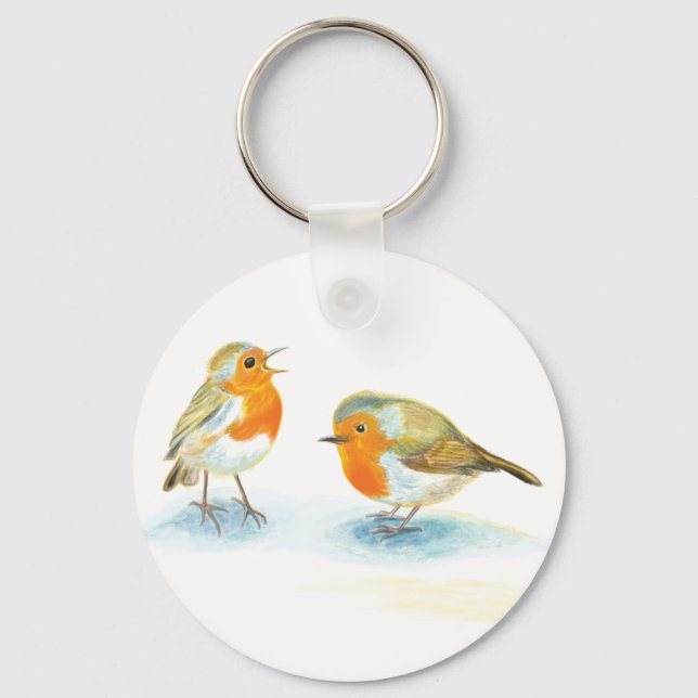 Red Robins in Winter  Keychain (Front)