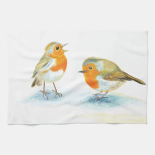 Red Robins in Winter Kitchen Towel