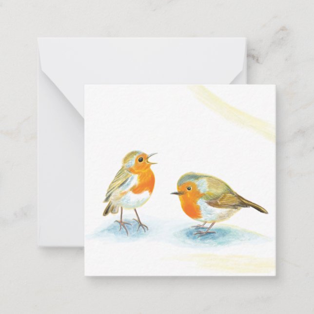 Red Robins in Winter  Note Card (Front)