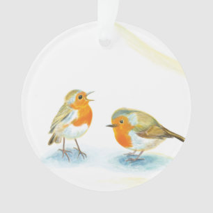 Red Robins in Winter Ornament