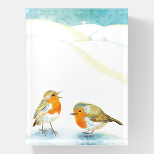 Red Robins in Winter   Paperweight (Vertical)