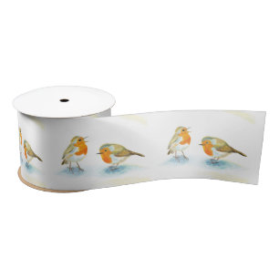 Red Robins in Winter Satin Ribbon