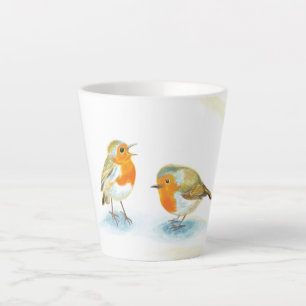 Red Robins in Winter small Latte Mug