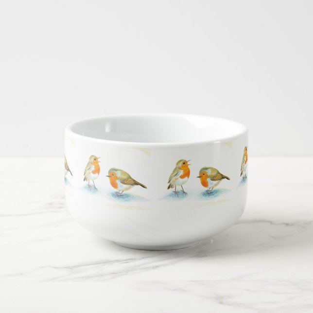 Red Robins in Winter   Soup Mug (Front)