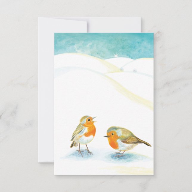 Red Robins in Winter  Thank You Card (Front)