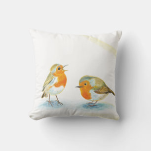 Red Robins in Winter  Throw Pillow