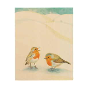 Red Robins in Winter  Wood Wall Art