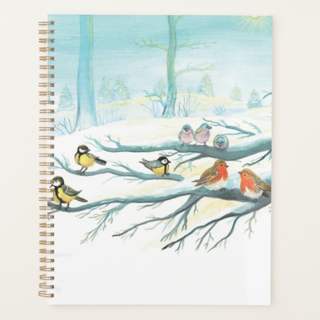 Red Robins & Tit Birds in Winter Forest Planner (Front)