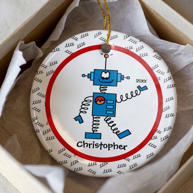 Red Robot Personalized Boy Christmas Ornament (Creator Uploaded)
