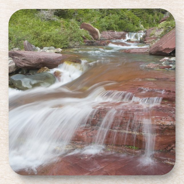 Red rock in Baring Creek in Glacier National Beverage Coaster (Front)