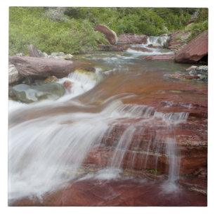 Red rock in Baring Creek in Glacier National Ceramic Tile