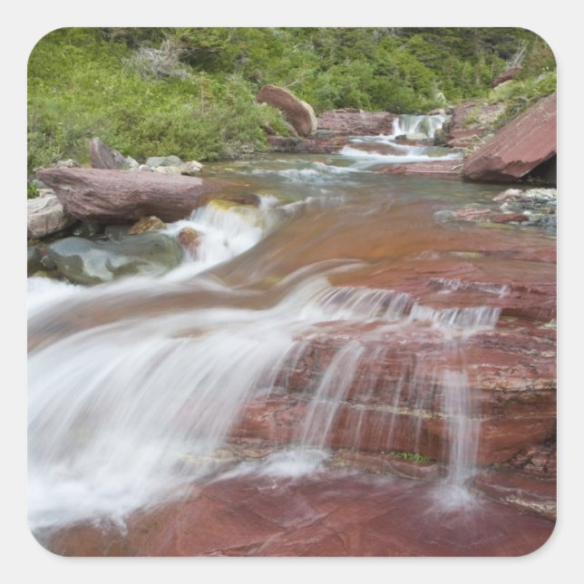 Red rock in Baring Creek in Glacier National Square Sticker (Front)