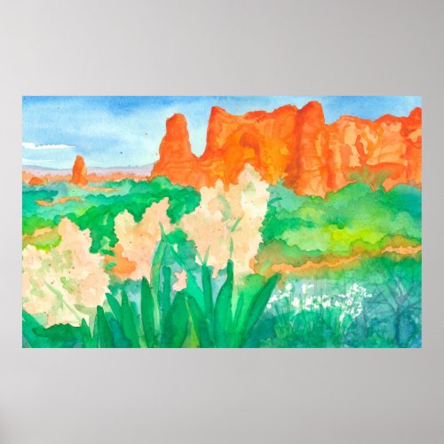 Red Rock Mountains Southwest Desert Watercolor Poster