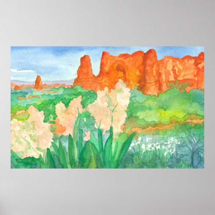Red Rock Mountains Southwest Desert Watercolor Poster Zazzle