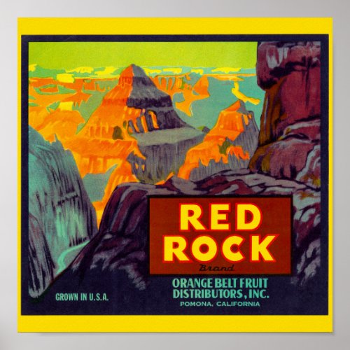 Red Rock Oranges packing label Poster