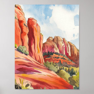 Red Rock, Sedona, Arizona, Watercolor Painting Poster