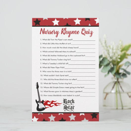 Red Rock Star Baby Shower Nursery Rhyme Quiz (Standing Front)
