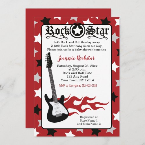 Red Rock Star Guitar Rock a Bye Shower Invitations