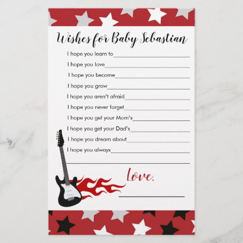 Red Rock Star Music Baby Shower Wishes for Baby
