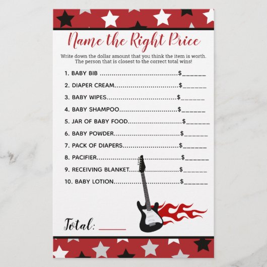 Red Rock Star Rockabye Name the Price Shower Game (Front)