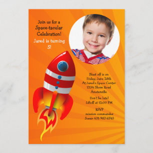 Red Rocket Photo Birthday Party Invitation