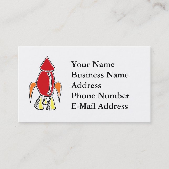 Red Rocket Ship Spaceship Cute Cartoon Business Card (Front)