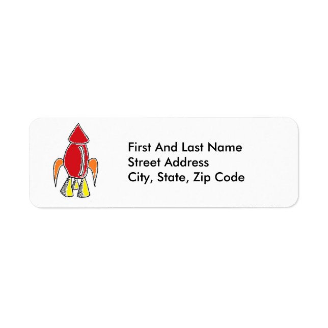 Red Rocket Ship Spaceship Cute Cartoon Label (Front)