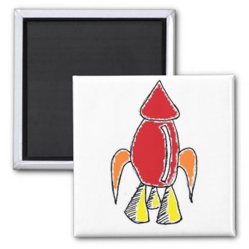 Red Rocket Ship Spaceship Cute Cartoon Magnet by CorgisandThings at Zazzle