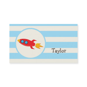 Red Rocket Space Ship; Light Blue Stripes Business Card