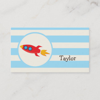 Red Rocket Space Ship; Light Blue Stripes Business Card