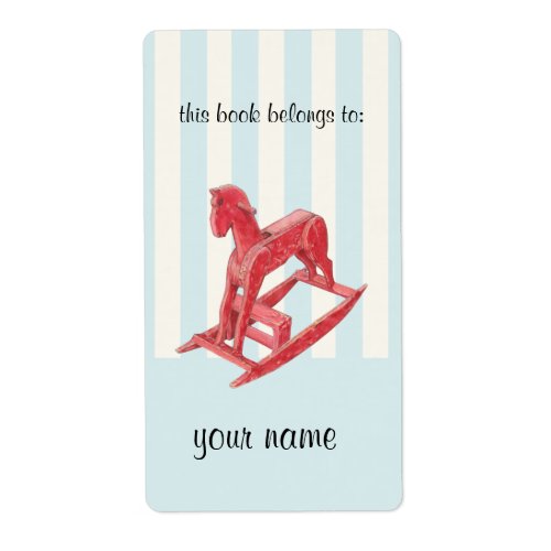 Red Rocking Horse stripes Bookplate Label