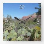 Red Rocks and Cacti I Square Wall Clock