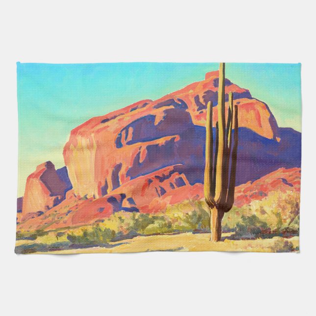 Red Rocks and Cactus, 1945 by Maynard Dixon Kitchen Towel (Horizontal)