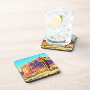 Red Rocks and Cactus by Maynard Dixon Beverage Coaster