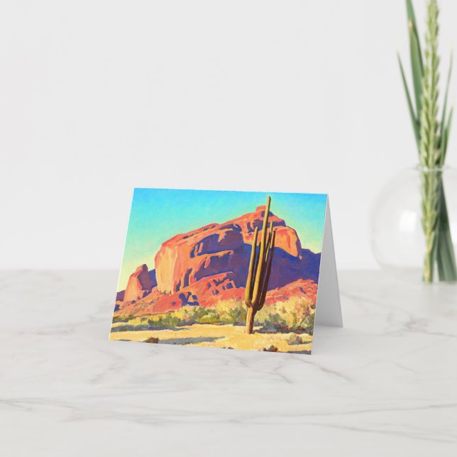 Red Rocks and Cactus by Maynard Dixon Thank You Card (Front)