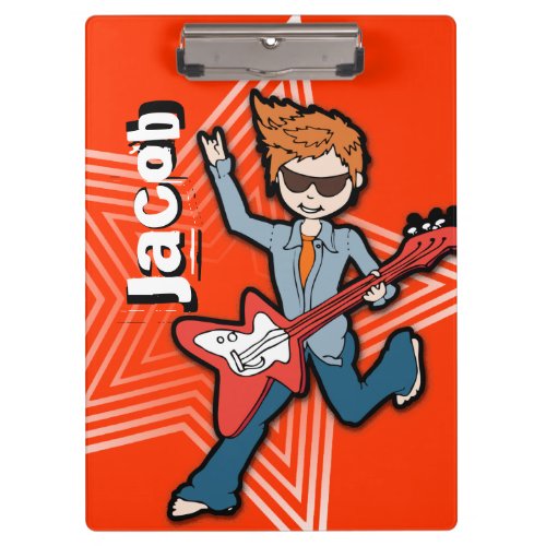 Red rockstar guitar boy add your name clipboard