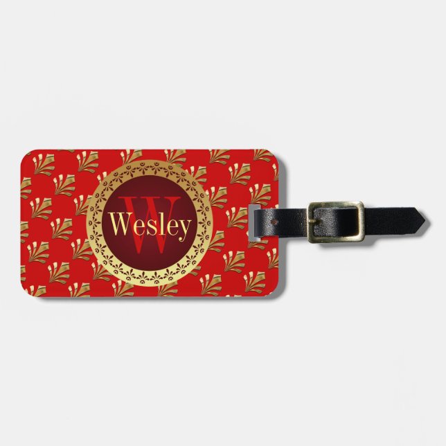 Red Roman Monogram Luggage Tag (Front Horizontal)